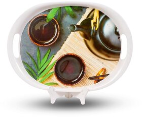 Aurka 13 Inch Oval Melamine Serving Tray (M2  Pack of 1  Medium) Perfect for Serving Snacks, Beverages and Desserts, Stylish Addition to Your Home Decor
