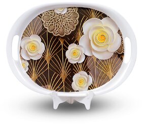Aurka 13 Inch Oval Melamine Serving Tray (M6  Pack of 1  Medium) Perfect for Serving Snacks, Beverages and Desserts, Stylish Addition to Your Home Decor