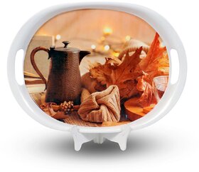 Aurka 13 Inch Oval Melamine Serving Tray (M7  Pack of 1  Medium) Perfect for Serving Snacks, Beverages and Desserts, Stylish Addition to Your Home Decor