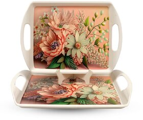 Aurka 13 Inch Rectangle Melamine Serving Tray (M3  Pack of 2  Medium) Perfect for Serving Snacks, Beverages and Desserts, Stylish Addition to Your Home Decor