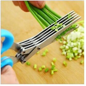 Multi-Functional 5-Blade Stainless Steel Kitchen Scissors Herb and Vegetable Cutter with Cleaning Brush