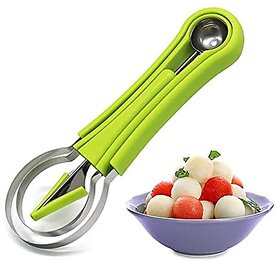 4 in 1 Stainless Steel Fruit Scooper Tool Melon Baller Scoop Set Melon Corer Peeler Seed Remover for Watermelon Slicer Perfect Tool for Making Fruit Salad in Kitchen