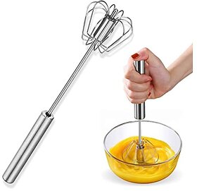 Kitchen Manual Hand Blender Semi-Automatic Egg Beater and Stirring Stainless Steel Rotating Rotary Push Whisks Mixer For Kitchen Baking/Lassi/Butter Milk Frother/Cream/Madhani/Coffee/Cake Mixing/Restaurant/ 1 Pack (9 inch)