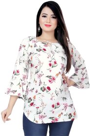 ZELZIS Women Floral Tie Up Neck Solid Crepe Ruffle Tops