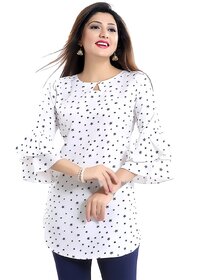 ZELZIS Star Printed Crepe Tunic Top with Bell Sleeves for Women