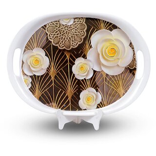Aurka 13 Inch Oval Melamine Serving Tray (M6  Pack of 1  Medium) Perfect for Serving Snacks, Beverages and Desserts, Stylish Addition to Your Home Decor