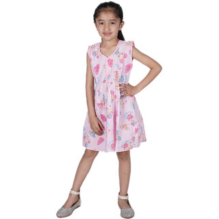 Kid Kupboard Cotton Girls A-Line Frock, Pink, Sleeveless, 7-8 Years KIDS7343