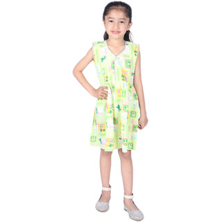 Kid Kupboard Cotton Girls A-Line Frock, Green, Sleeveless, 7-8 Years KIDS7344