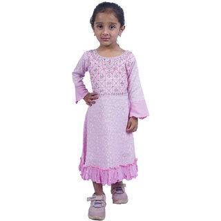 Kid Kupboard Cotton Girls A-Line Frock, Pink, Full-Sleeves, 5-6 Years KIDS7345