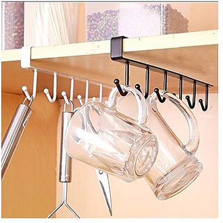 Multifunctional 6 Metal Door Organiser Hook Hanger Metal 6 Pin Nail Free Rack Wall Hanger (Multicolor Pack of 2)