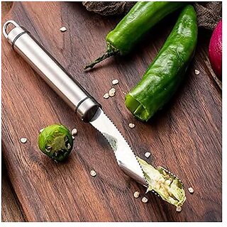 Stainless Steel Chili Corer Peppers Seed Remover Knife with Serrated Edge Barbecue Tools