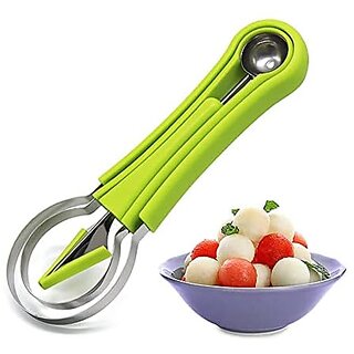 4 in 1 Stainless Steel Fruit Scooper Tool Melon Baller Scoop Set Melon Corer Peeler Seed Remover for Watermelon Slicer Perfect Tool for Making Fruit Salad in Kitchen