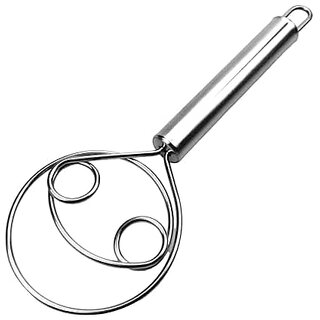 Kitchen Stainless Steel Dough Flour Whisk - Stainless Steel Dough Whisk Food Grade Dutch Style Bread Dough Hand Mixer Blender Whisk for Cooking Blending Steel Handle Kitchen Baking Tools
