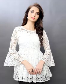 Women's Russel Net Bell Sleeve Self-Design Tops