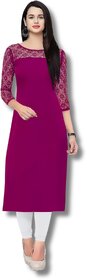 ZELZIS Women's Solid Crepe Straight Kurtis  Round Neck  Three-Quarter Sleeves  Calf Length  Casual  Daily Wear