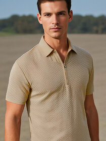 Men's Half Zipper Collar T-Shirt - Stylish & Comfortable Casual Wear (Cream)
