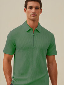 Men's Half Zipper Collar T-Shirt - Stylish & Comfortable Casual Wear (Green)