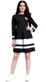ZELZIS Women's Solid Fit  Flare Crepe Dress  Knee-Length  Round Neck  Three-Quarter Sleeves  Casual  Party Wear