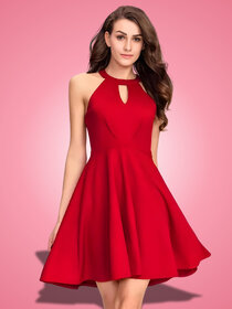 ZELZIS Women Solid Fit  Flare Polyester Sleeveless Wrap Dress