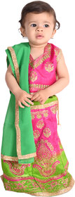 Kid Kupboard Cotton Baby Girls Lehanga Choli and Dupatta Set, Multicolor, Sleeveless, 1-2 Years KIDS7382