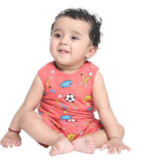 Kid Kupboard Cotton Baby Boys T-Shirt and Short Set, Red, Sleeveless, 9-12 Months KIDS7348