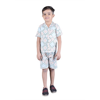Kid Kupboard Cotton Boys Shirt and Short Set, Multicolor, Half-Sleeves, 7-8 Years KIDS7351