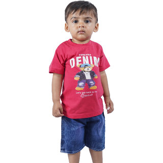 Kid Kupboard Cotton Baby Boys T-Shirt, Red, Half-Sleeves, 2-3 Years KIDS7357