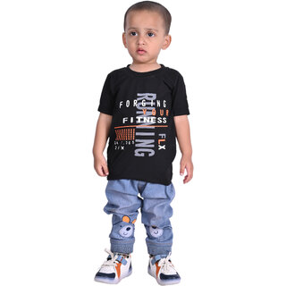 Kid Kupboard Cotton Baby Boys T-Shirt, Black, Half-Sleeves, 2-3 Years KIDS7359