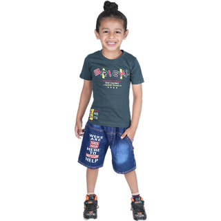 Kid Kupboard Cotton Boys T-Shirt, Green, Half-Sleeves, 7-8 Years KIDS7375