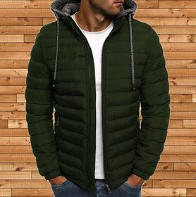 Fashlook Puffer Solid Full Sleeve Dark Green Jacket for Mens
