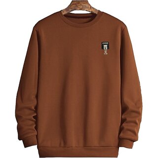 Fashlook Mens Brown Solid Round Neck Full Sleeve Sweatshirt