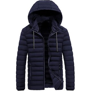 Fashlook Puffer Solid Full Sleeve Navy Blue Jacket for Mens