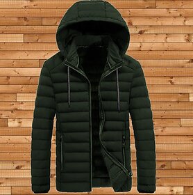 Fashlook Puffer Solid Full Sleeve Dark Green Jacket for Mens