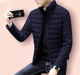 Fashlook Bomber Solid Full Sleeve Navy Blue Jacket for Mens