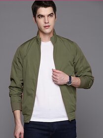 Fashlook Bomber Solid Full Sleeve Light Green Jacket for Mens