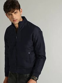 Fashlook Bomber Solid Full Sleeve Navy Blue Jacket for Mens