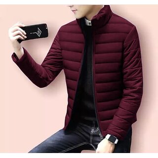 Fashlook Bomber Solid Full Sleeve Maroon Jacket for Mens