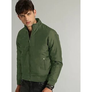 Fashlook Bomber Solid Full Sleeve Light Green Jacket for Mens
