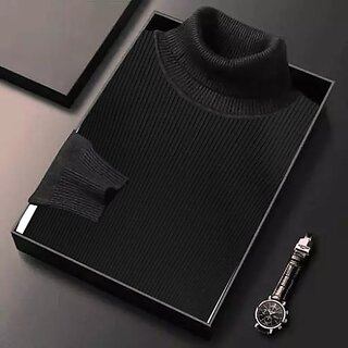 Fashlook Mens Black Solid High Neck Full Sleeve Sweatshirt