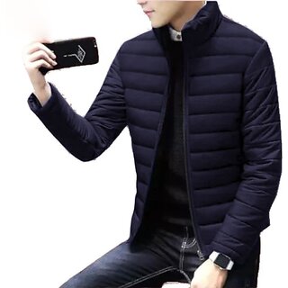 Fashlook Fluffy Solid Full Sleeve Navy Blue Jacket for Mens