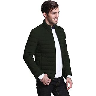 Fashlook Fluffy Solid Full Sleeve Dark Green Jacket for Mens