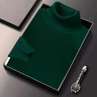 Fashlook Mens Green Self Design Round Neck Full Sleeve Sweatshirt