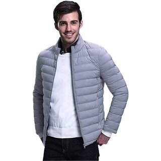 Fashlook Bomber Solid Full Sleeve Grey Jacket for Mens