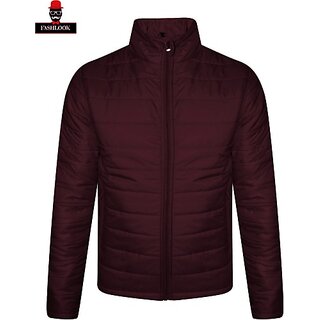 Fashlook Quilted Solid Full Sleeve Maroon Jacket for Mens