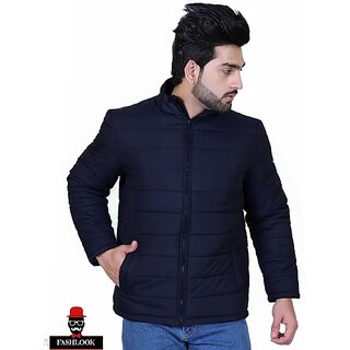 Fashlook Bomber Solid Full Sleeve Blue Jacket for Mens