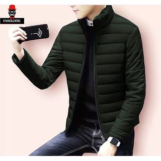 Fashlook Bomber Solid Full Sleeve Green Jacket for Mens