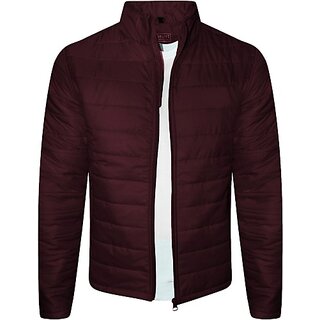 Fashlook Bomber Solid Full Sleeve Maroon Jacket for Mens