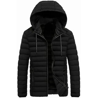 Fashlook MenÃ¢â‚¬â„¢s Puffer Jacket | Solid Black Full Sleeve Winter Outerwear