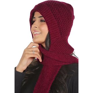 Fashlook Woolen Maroon Casual Winter Cap