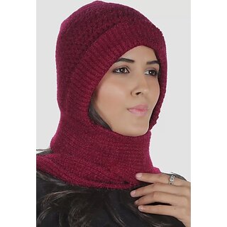 Fashlook Woolen Maroon Casual Winter Cap